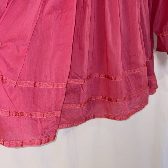 Vermont Country Store Boho Peasant Top Crinkle Cotton Deep Pink Cotton MEDIUM - Picture 5 of 9